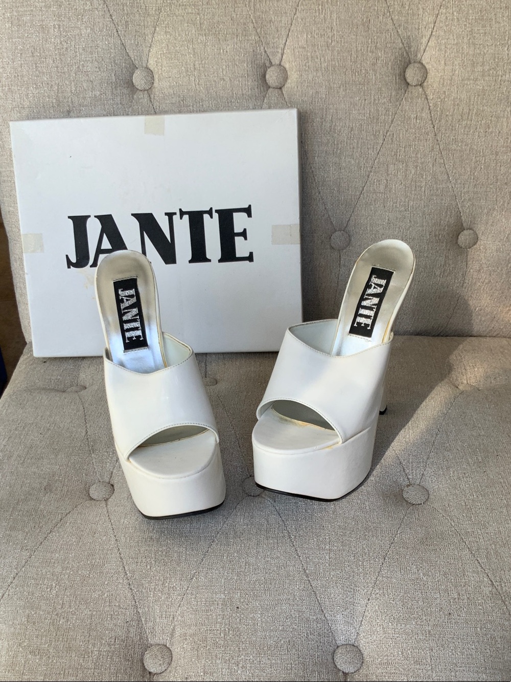 JANTE White Platform Slide Mules worn once - Women's
